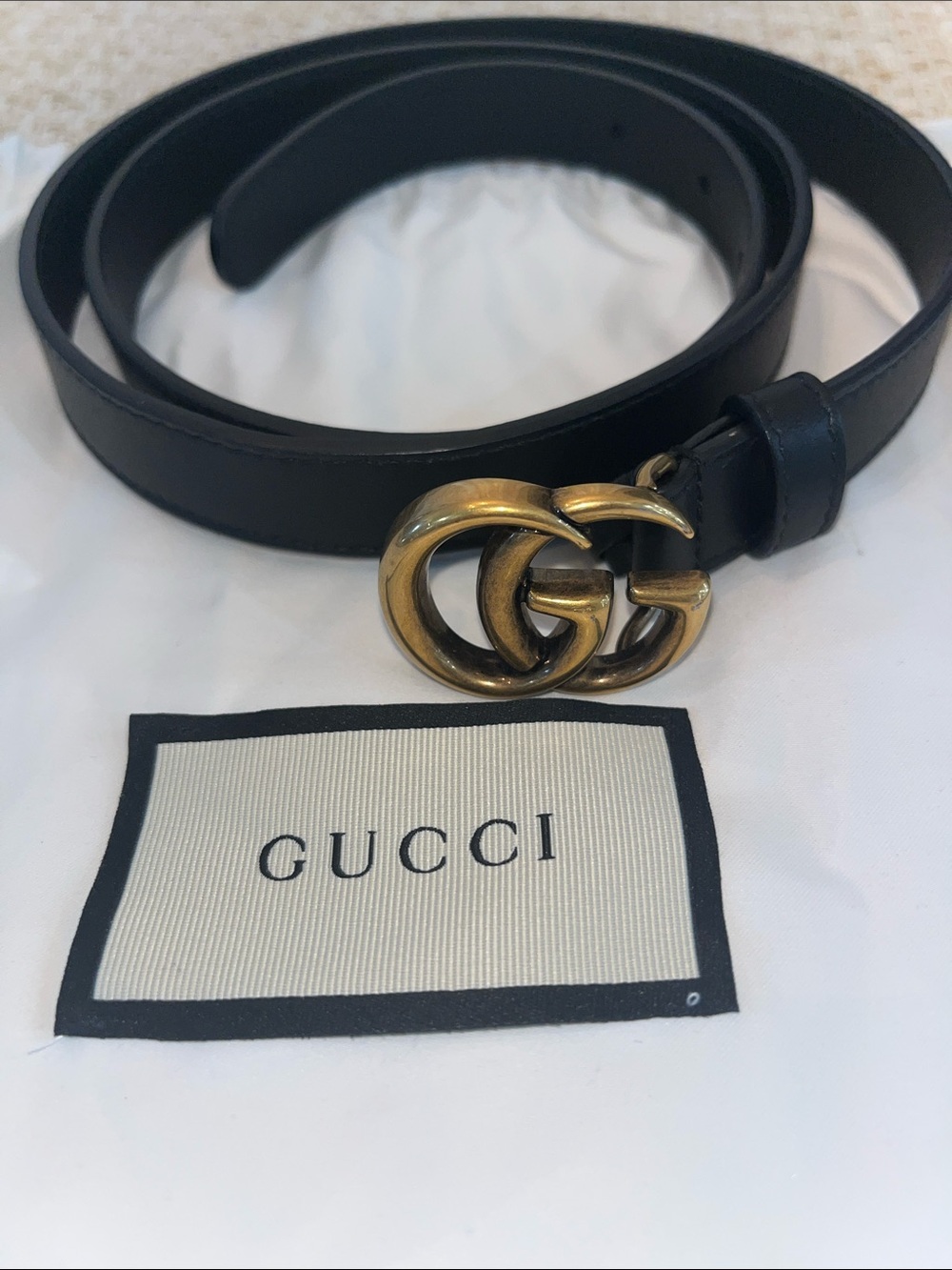 Gucci Black Leather Belt with Gold Double G Buckle